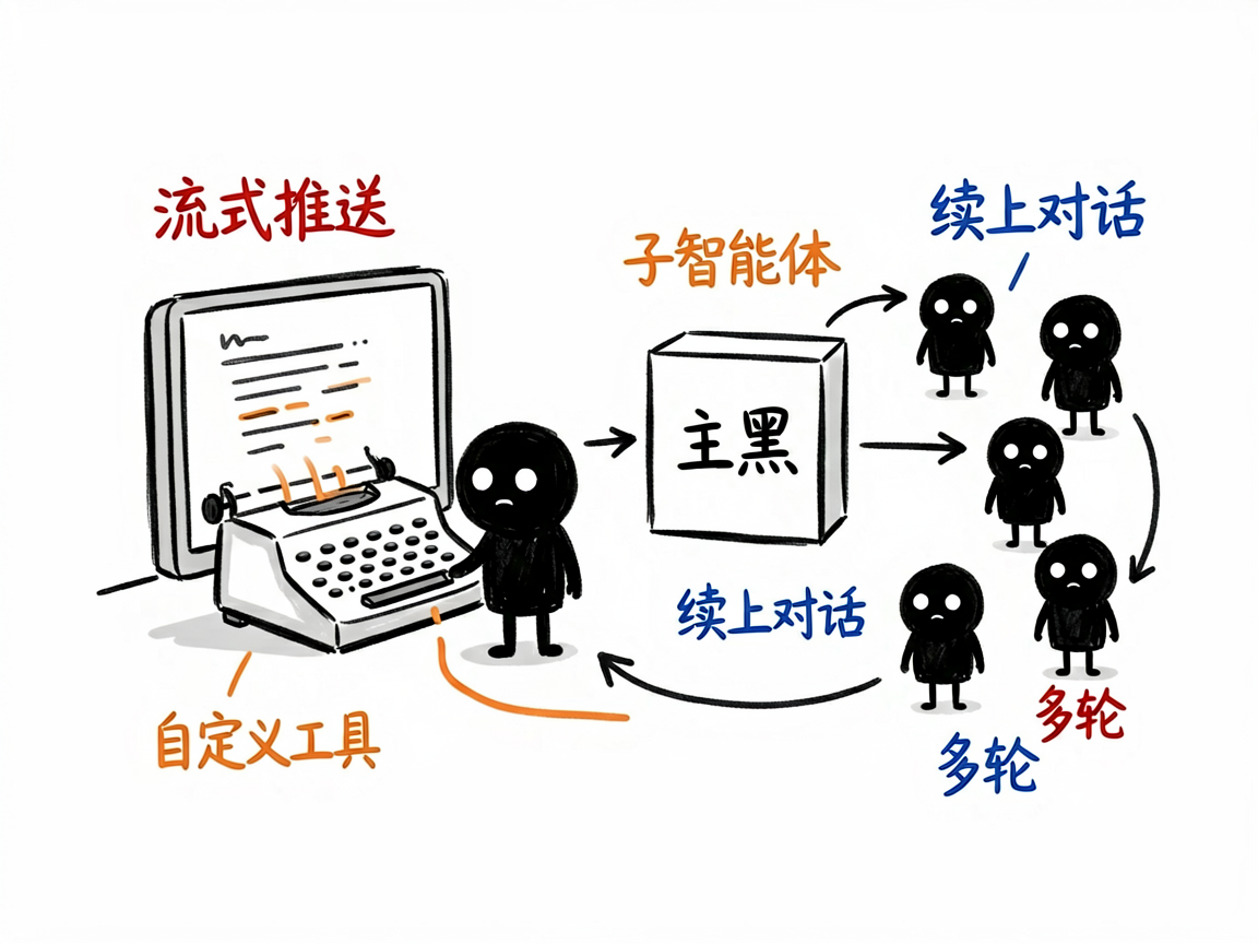 配图:流式返回打字机,主 agent 派出子智能体