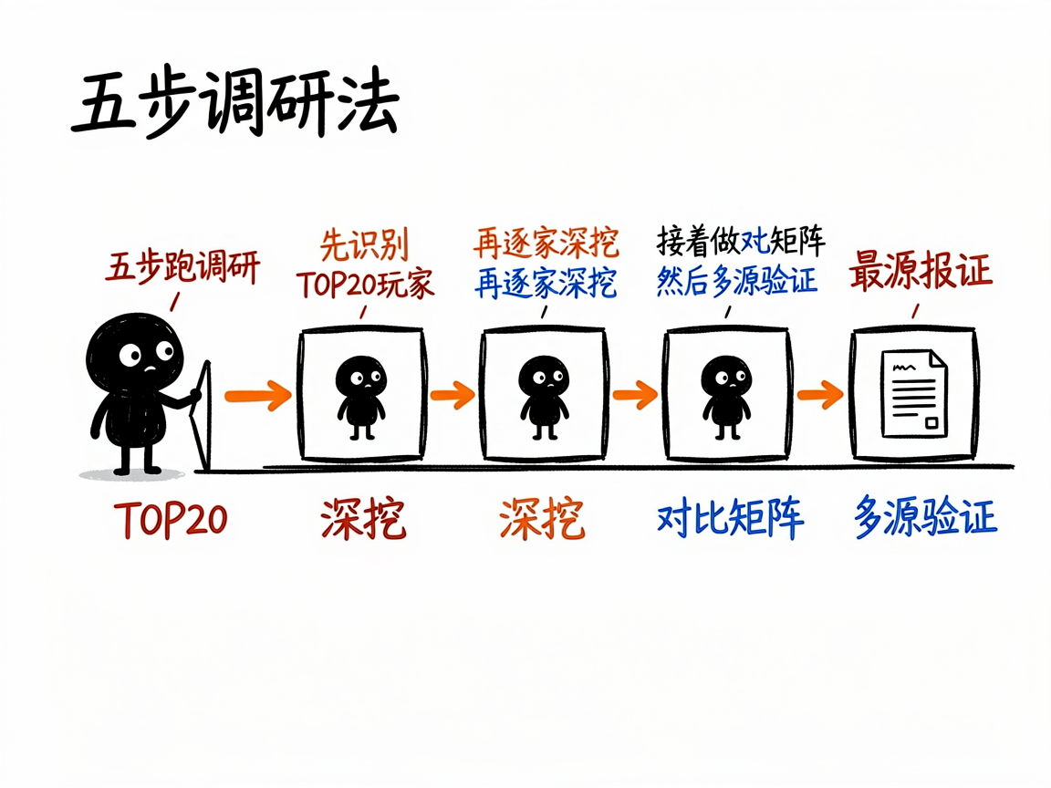 配图:五步调研管道,TOP20到报告依次相连