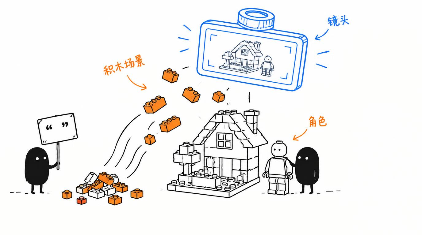 乐高积木小人主演的 AI 动画