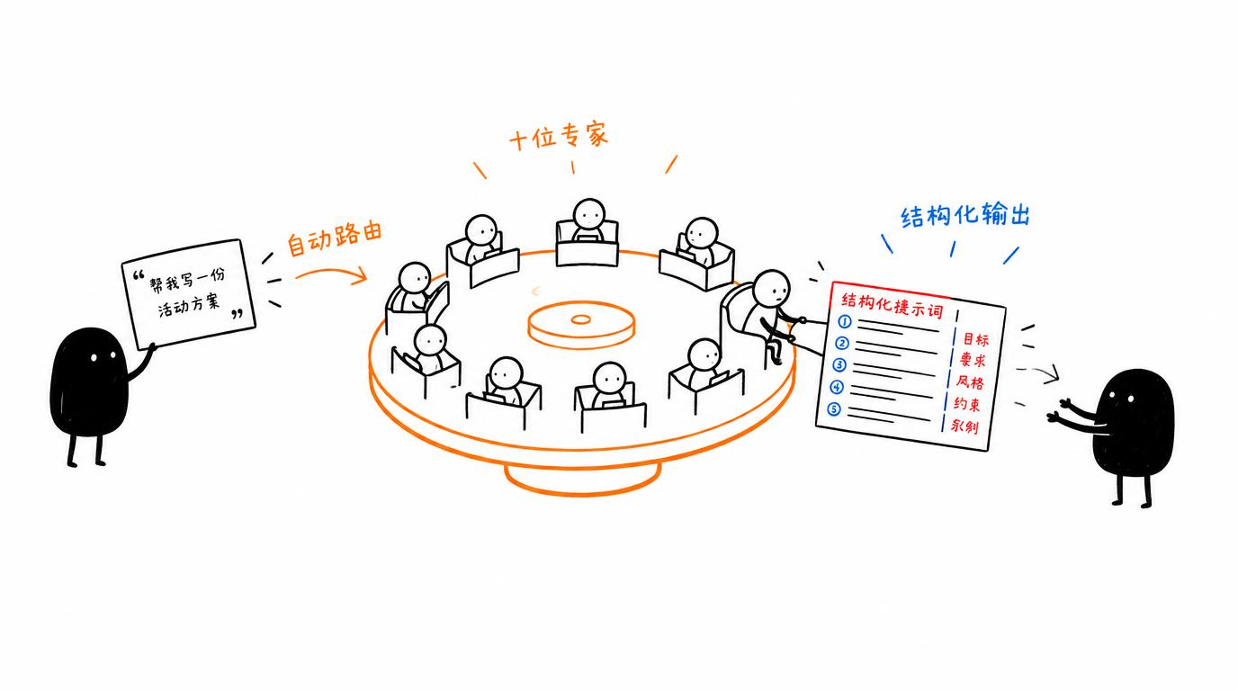 10 个提示词专家随时待命，自动路由