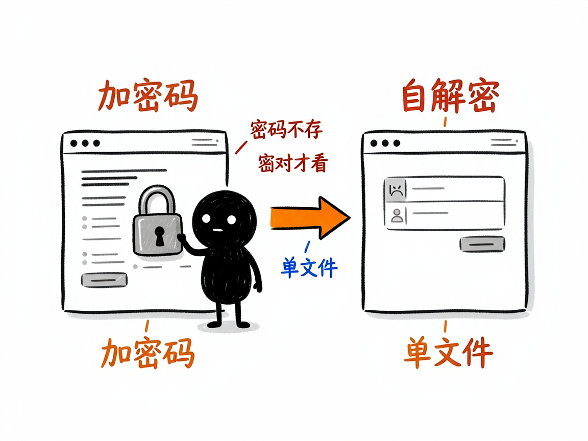 想给网页加个密码锁、只有知道密码的人能看？它把 HTML 加密成自解密页面
