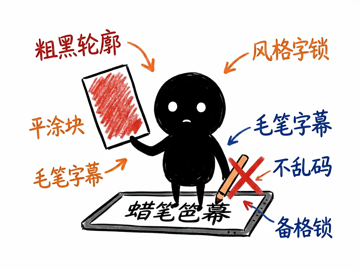 配图：锁定蜡笔风，毛笔字幕确定性渲染